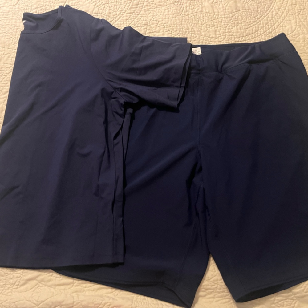 Lands End Navy Blue Swimwear SS shirt/Short set